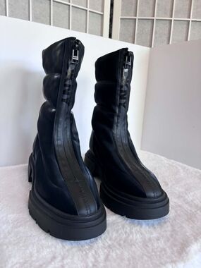 Womens DNKY Black Chunky Platform Zip Front Boots